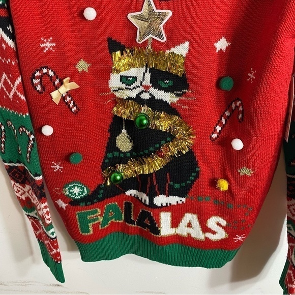 Ugly Christmas Sweater NEW Large Cat Red Green Fresh Out of Falalas Red Green - Picture 2 of 8